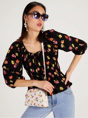 Kate Spade Tulip Toss Riviera Top Puff Sleeve Floral XS